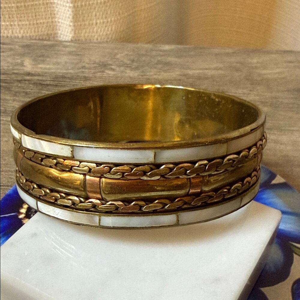 MOP inlay Brass Copper Bangle Bracelet bangle bracelet #M25 Sz 8 mother of pearl